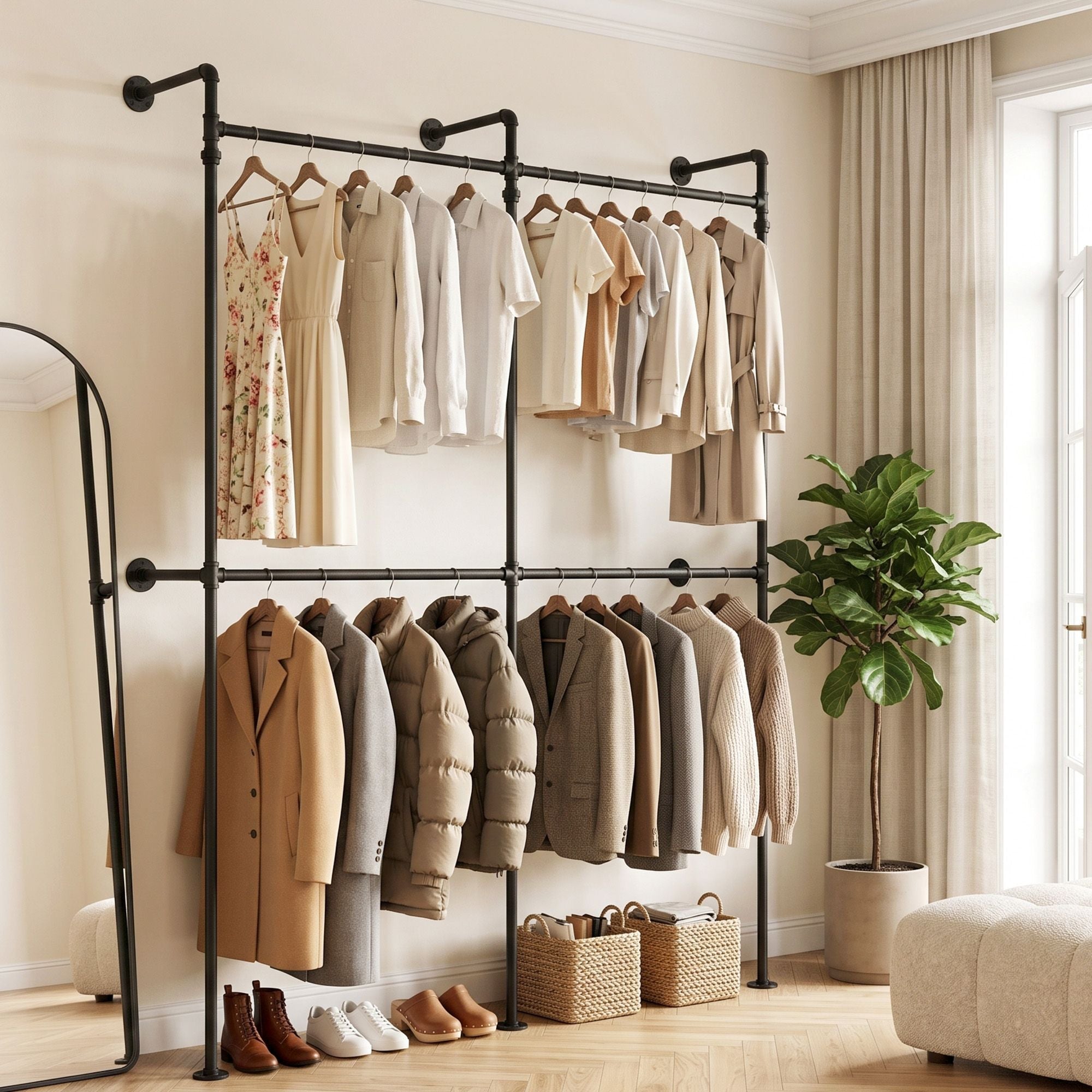 Artiss Industrial Pipe Wall Mounted Clothing Rack 206cm - Black - Furniture > Living Room > Coat Racks - Rivercity House & Home Co. (ABN 18 642 972 209) - Affordable Modern Furniture Australia