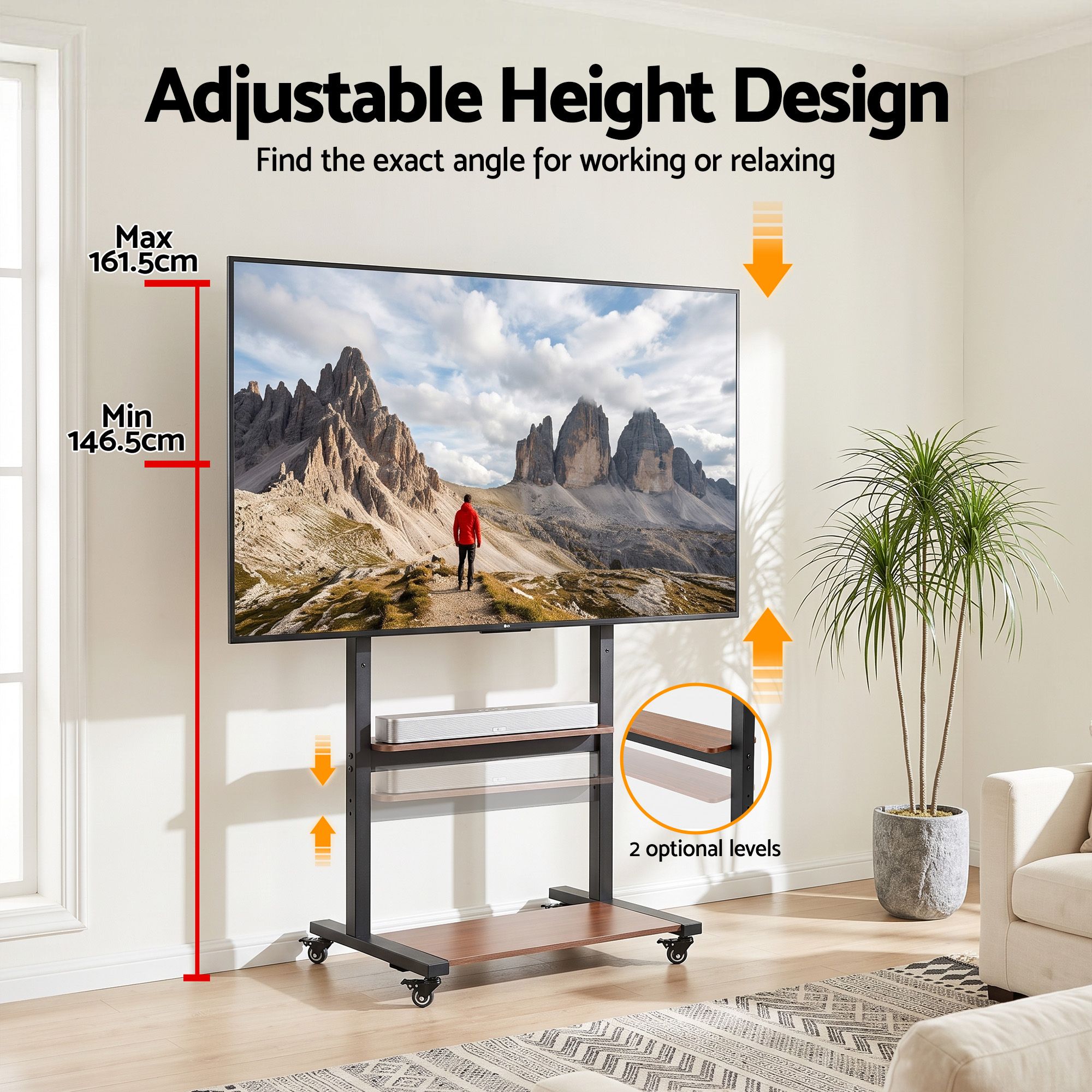 Artiss Mobile TV Stand for 40-100 Inch TVs with Adjustable Shelves and Lockable Wheels - Black & Walnut - Appliances > TV > TVs & Accessories - Rivercity House & Home Co. (ABN 18 642 972 209) - Affordable Modern Furniture Australia