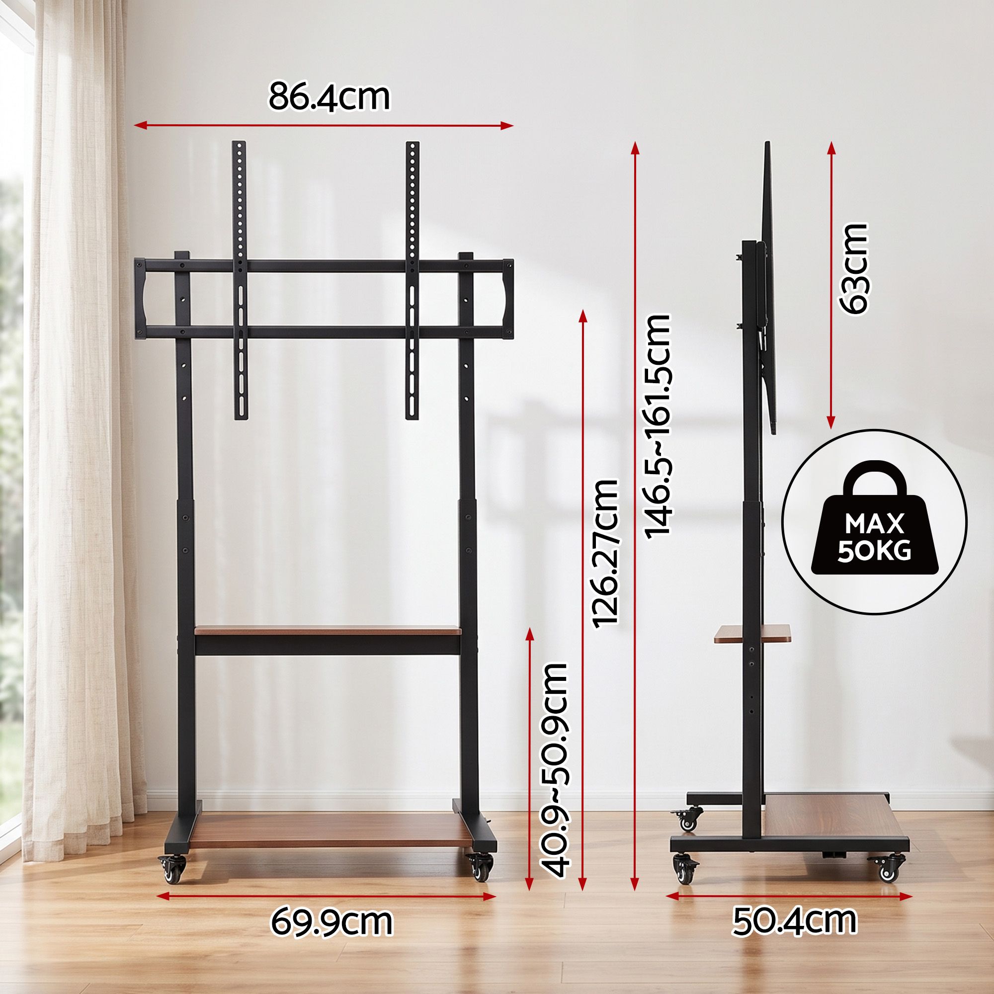 Artiss Mobile TV Stand for 40-100 Inch TVs with Adjustable Shelves and Lockable Wheels - Black & Walnut - Appliances > TV > TVs & Accessories - Rivercity House & Home Co. (ABN 18 642 972 209) - Affordable Modern Furniture Australia