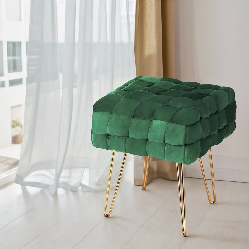 Artiss Ottoman Foot Stool Woven Velvet Green - Furniture > Living Room - Rivercity House & Home Co. (ABN 18 642 972 209) - Affordable Modern Furniture Australia