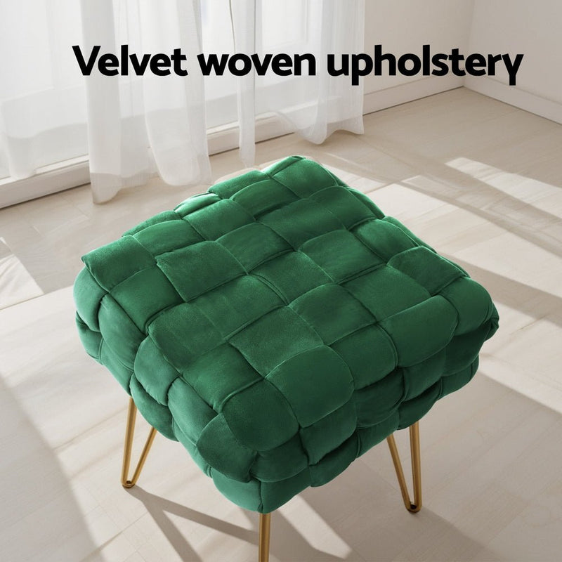 Artiss Ottoman Foot Stool Woven Velvet Green - Furniture > Living Room - Rivercity House & Home Co. (ABN 18 642 972 209) - Affordable Modern Furniture Australia