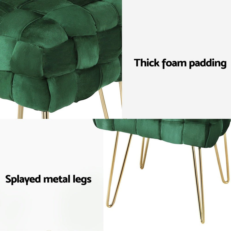 Artiss Ottoman Foot Stool Woven Velvet Green - Furniture > Living Room - Rivercity House & Home Co. (ABN 18 642 972 209) - Affordable Modern Furniture Australia