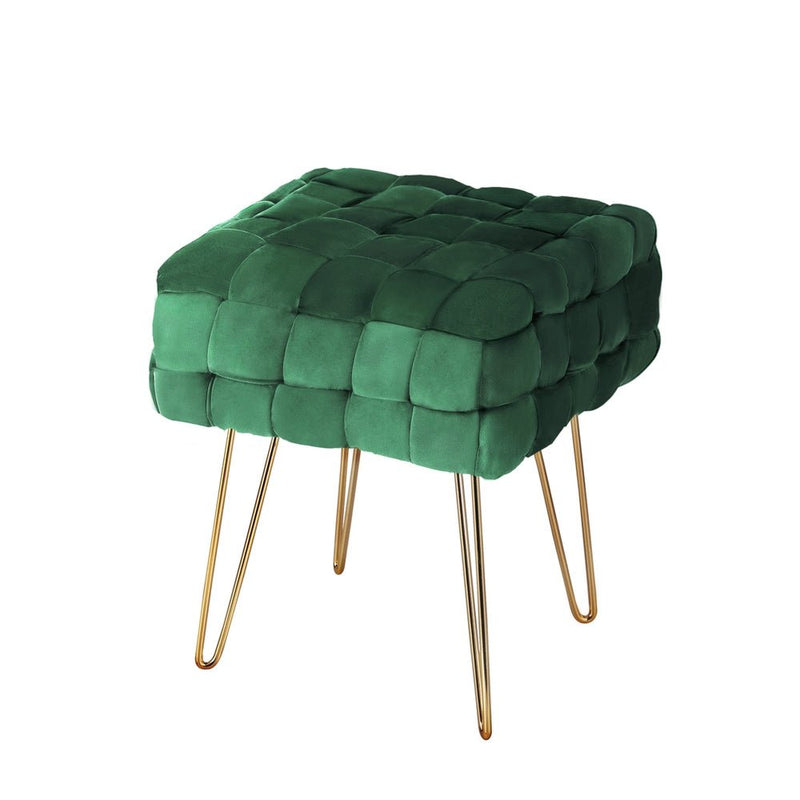 Artiss Ottoman Foot Stool Woven Velvet Green - Furniture > Living Room - Rivercity House & Home Co. (ABN 18 642 972 209) - Affordable Modern Furniture Australia