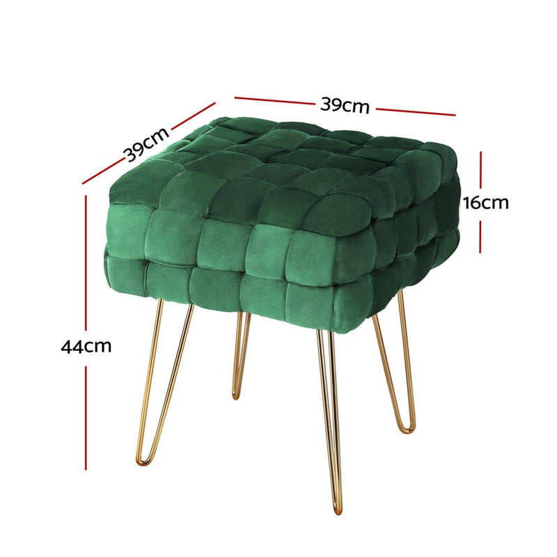 Artiss Ottoman Foot Stool Woven Velvet Green - Furniture > Living Room - Rivercity House & Home Co. (ABN 18 642 972 209) - Affordable Modern Furniture Australia