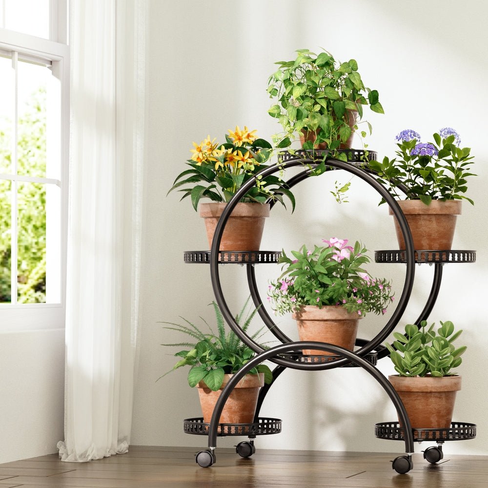 Artiss Plant Stand 6 Tier Metal Flower Pot Rack Wheels - Furniture > Living Room - Rivercity House & Home Co. (ABN 18 642 972 209) - Affordable Modern Furniture Australia