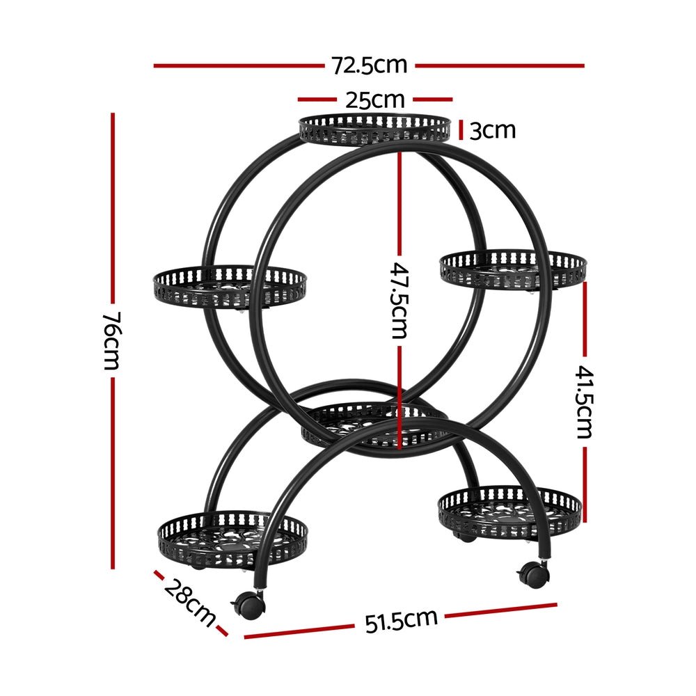 Artiss Plant Stand 6 Tier Metal Flower Pot Rack Wheels - Furniture > Living Room - Rivercity House & Home Co. (ABN 18 642 972 209) - Affordable Modern Furniture Australia