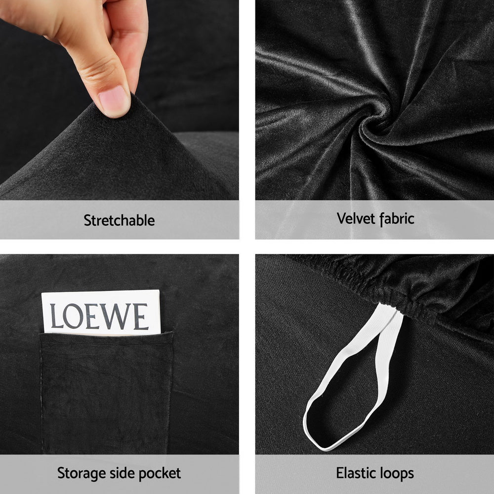 Artiss Recliner Chair Covers 1 Seater Velvet Black - Furniture > Bar Stools & Chairs - Rivercity House & Home Co. (ABN 18 642 972 209) - Affordable Modern Furniture Australia