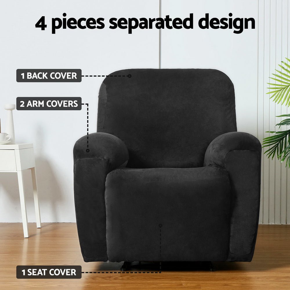 Artiss Recliner Chair Covers 1 Seater Velvet Black - Furniture > Bar Stools & Chairs - Rivercity House & Home Co. (ABN 18 642 972 209) - Affordable Modern Furniture Australia