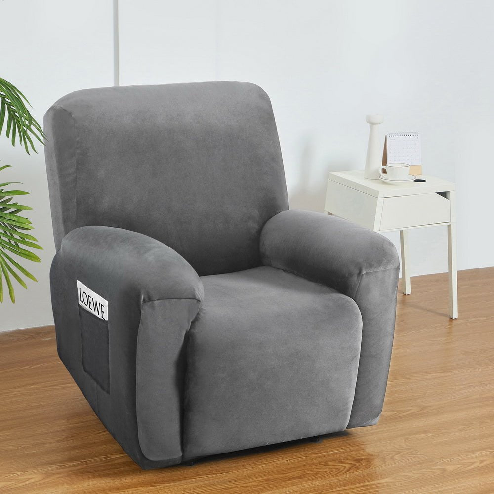 Artiss Recliner Chair Covers 1 Seater Velvet Grey - Furniture > Bar Stools & Chairs - Rivercity House & Home Co. (ABN 18 642 972 209) - Affordable Modern Furniture Australia