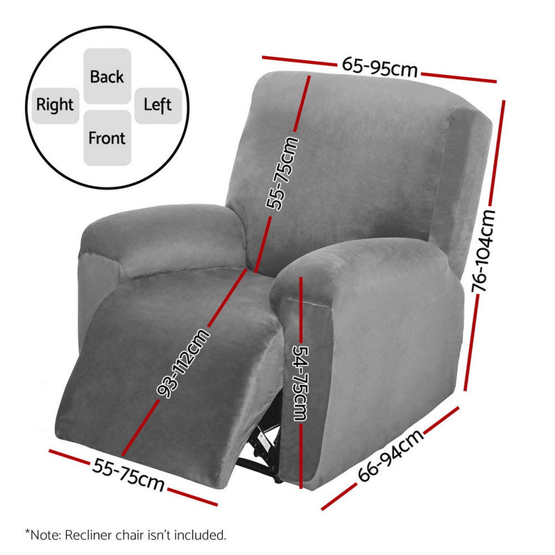 Artiss Recliner Chair Covers 1 Seater Velvet Grey - Furniture > Bar Stools & Chairs - Rivercity House & Home Co. (ABN 18 642 972 209) - Affordable Modern Furniture Australia