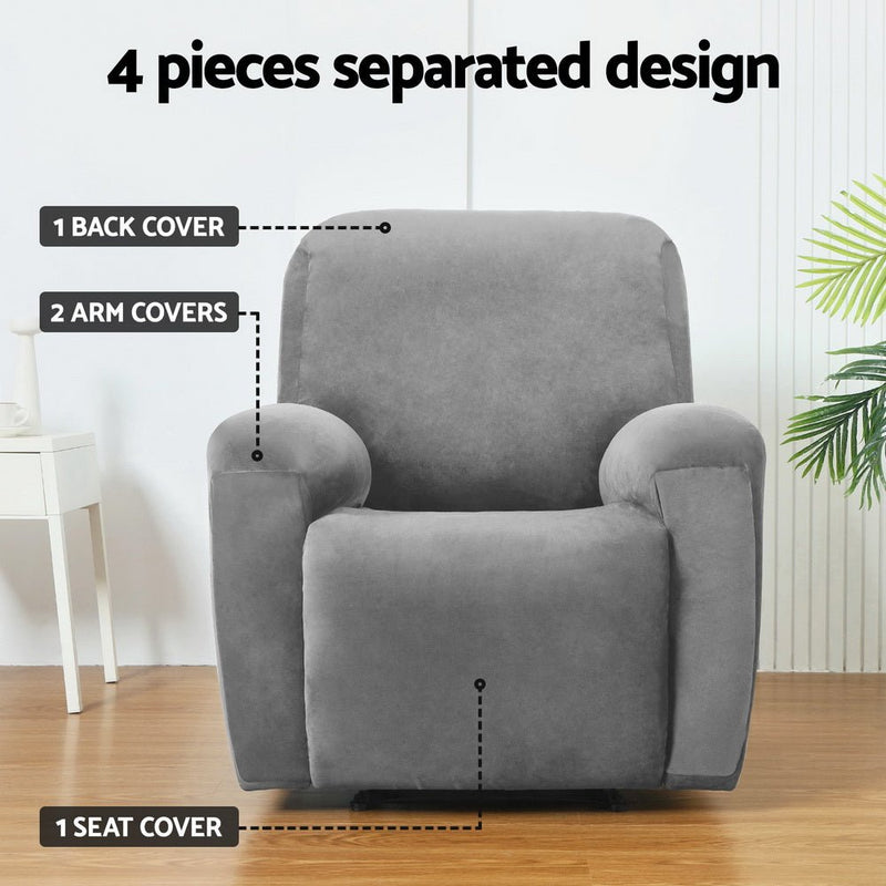 Artiss Recliner Chair Covers 1 Seater Velvet Grey - Furniture > Bar Stools & Chairs - Rivercity House & Home Co. (ABN 18 642 972 209) - Affordable Modern Furniture Australia