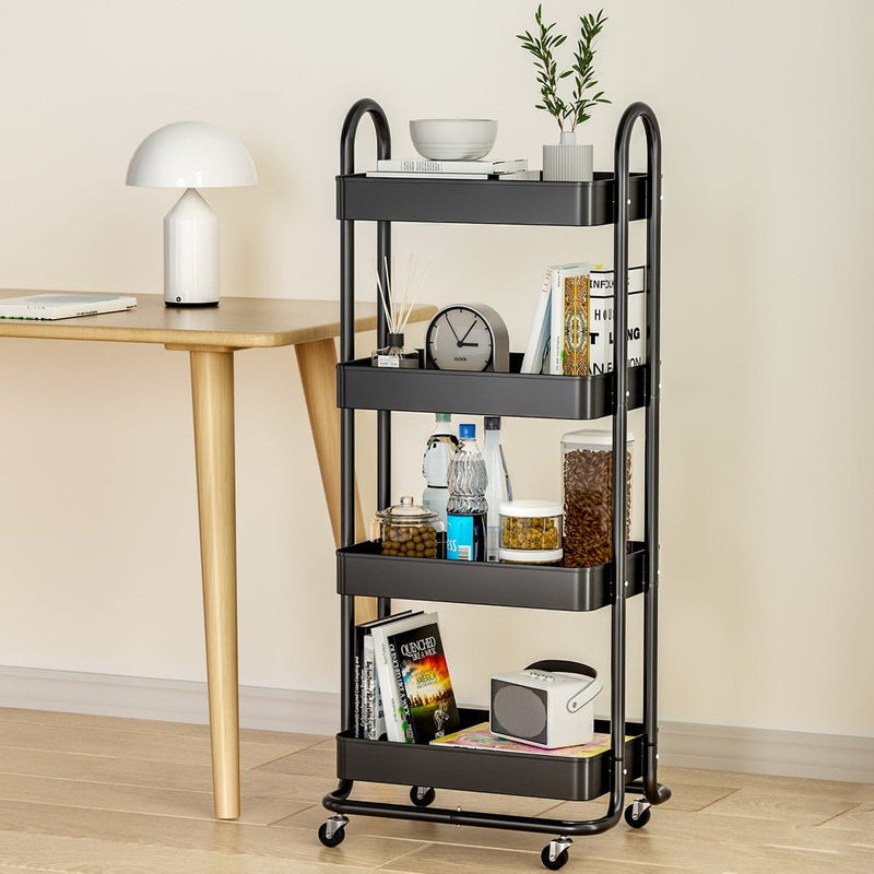 Artiss Storage Trolley Kitchen Cart 4 Tiers Black - Furniture > Dining - Rivercity House & Home Co. (ABN 18 642 972 209) - Affordable Modern Furniture Australia