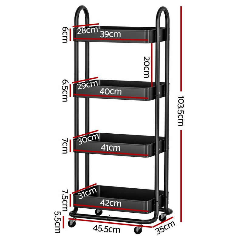 Artiss Storage Trolley Kitchen Cart 4 Tiers Black - Furniture > Dining - Rivercity House & Home Co. (ABN 18 642 972 209) - Affordable Modern Furniture Australia