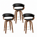 Set of 3 Wooden Kitchen Bar Stools 65cm Swivel Dining Chairs - Black