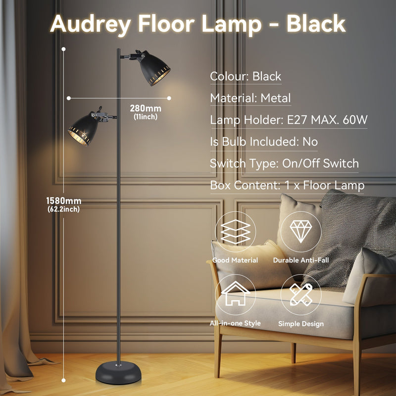 Audrey Floor Lamp - Black - Home & Garden > Lighting - Rivercity House & Home Co. (ABN 18 642 972 209) - Affordable Modern Furniture Australia