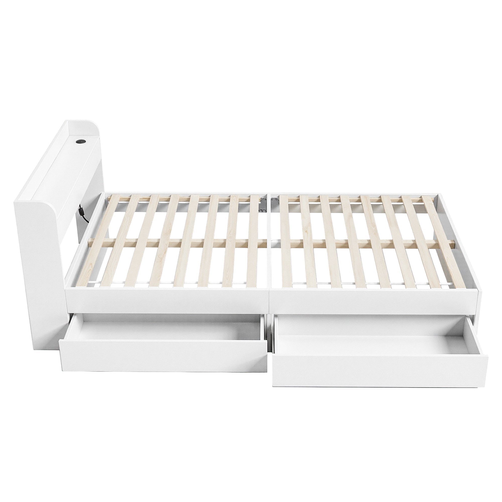 Aura Single Bed Frame with Charging Ports & 2 Drawers - White - Furniture > Bedroom > Beds & Bed Frames - Rivercity House & Home Co. (ABN 18 642 972 209) - Affordable Modern Furniture Australia