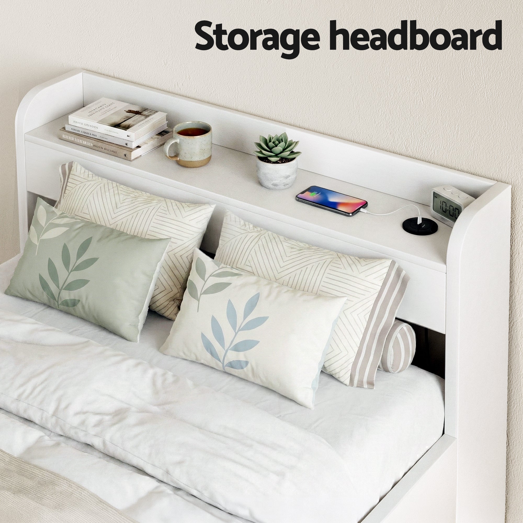 Aura Single Bed Frame with Charging Ports & 2 Drawers - White - Furniture > Bedroom > Beds & Bed Frames - Rivercity House & Home Co. (ABN 18 642 972 209) - Affordable Modern Furniture Australia