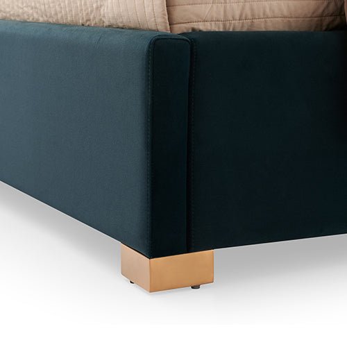 Austin King Bed Frame with Padded Turquoise Velvet Upholstery and Polished Stainless Steel Feet - Turquoise - Furniture > Bedroom > Beds & Bed Frames - Rivercity House & Home Co. (ABN 18 642 972 209) - Affordable Modern Furniture Australia