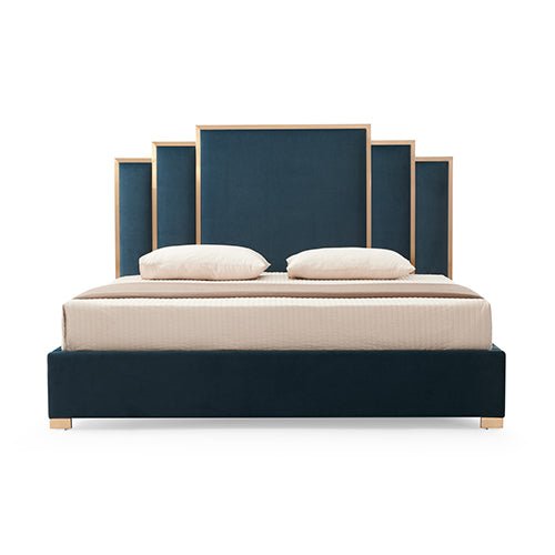Austin King Bed Frame with Padded Turquoise Velvet Upholstery and Polished Stainless Steel Feet - Turquoise - Furniture > Bedroom > Beds & Bed Frames - Rivercity House & Home Co. (ABN 18 642 972 209) - Affordable Modern Furniture Australia