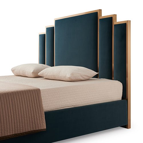 Austin Queen Bed Frame with Turquoise Velvet Upholstery and Stainless Steel Feet - Turquoise - Furniture > Bedroom > Beds & Bed Frames - Rivercity House & Home Co. (ABN 18 642 972 209) - Affordable Modern Furniture Australia