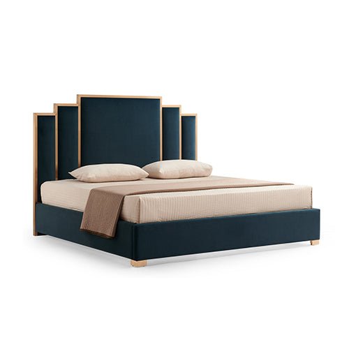 Austin Queen Bed Frame with Turquoise Velvet Upholstery and Stainless Steel Feet - Turquoise - Furniture > Bedroom > Beds & Bed Frames - Rivercity House & Home Co. (ABN 18 642 972 209) - Affordable Modern Furniture Australia