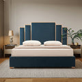 Austin Queen Bed Frame with Turquoise Velvet Upholstery and Stainless Steel Feet - Turquoise
