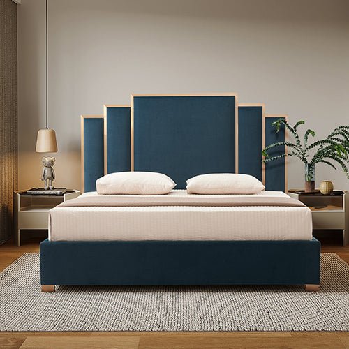 Austin Queen Bed Frame with Turquoise Velvet Upholstery and Stainless Steel Feet - Turquoise - Furniture > Bedroom > Beds & Bed Frames - Rivercity House & Home Co. (ABN 18 642 972 209) - Affordable Modern Furniture Australia