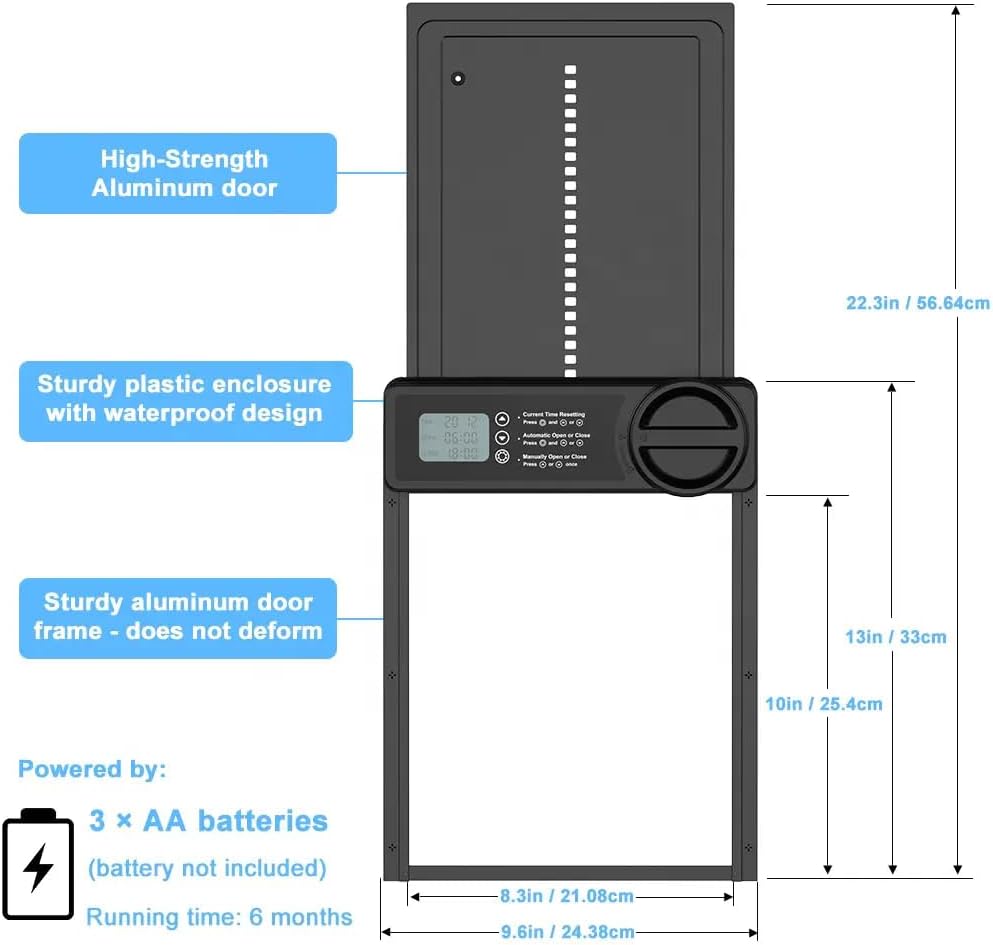 Automatic Chicken Coop Door Opener with Timer, Anti - Pinch, LCD Display & Battery Powered - Aluminum - Home & Garden > Gate Openers > Fence & Gate Accessories - Rivercity House & Home Co. (ABN 18 642 972 209) - Affordable Modern Furniture Australia