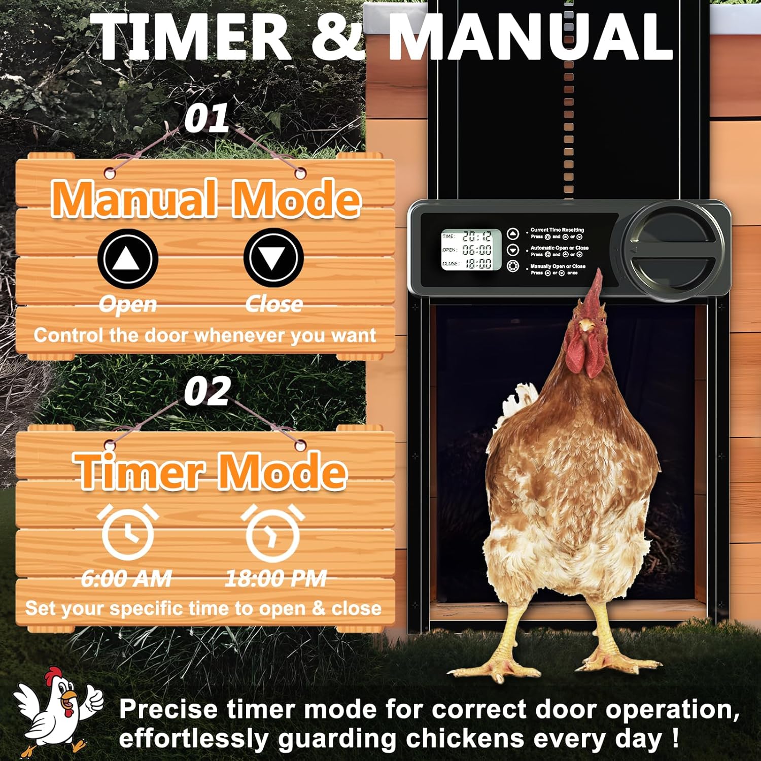 Automatic Chicken Coop Door Opener with Timer, Anti - Pinch, LCD Display & Battery Powered - Aluminum - Home & Garden > Gate Openers > Fence & Gate Accessories - Rivercity House & Home Co. (ABN 18 642 972 209) - Affordable Modern Furniture Australia