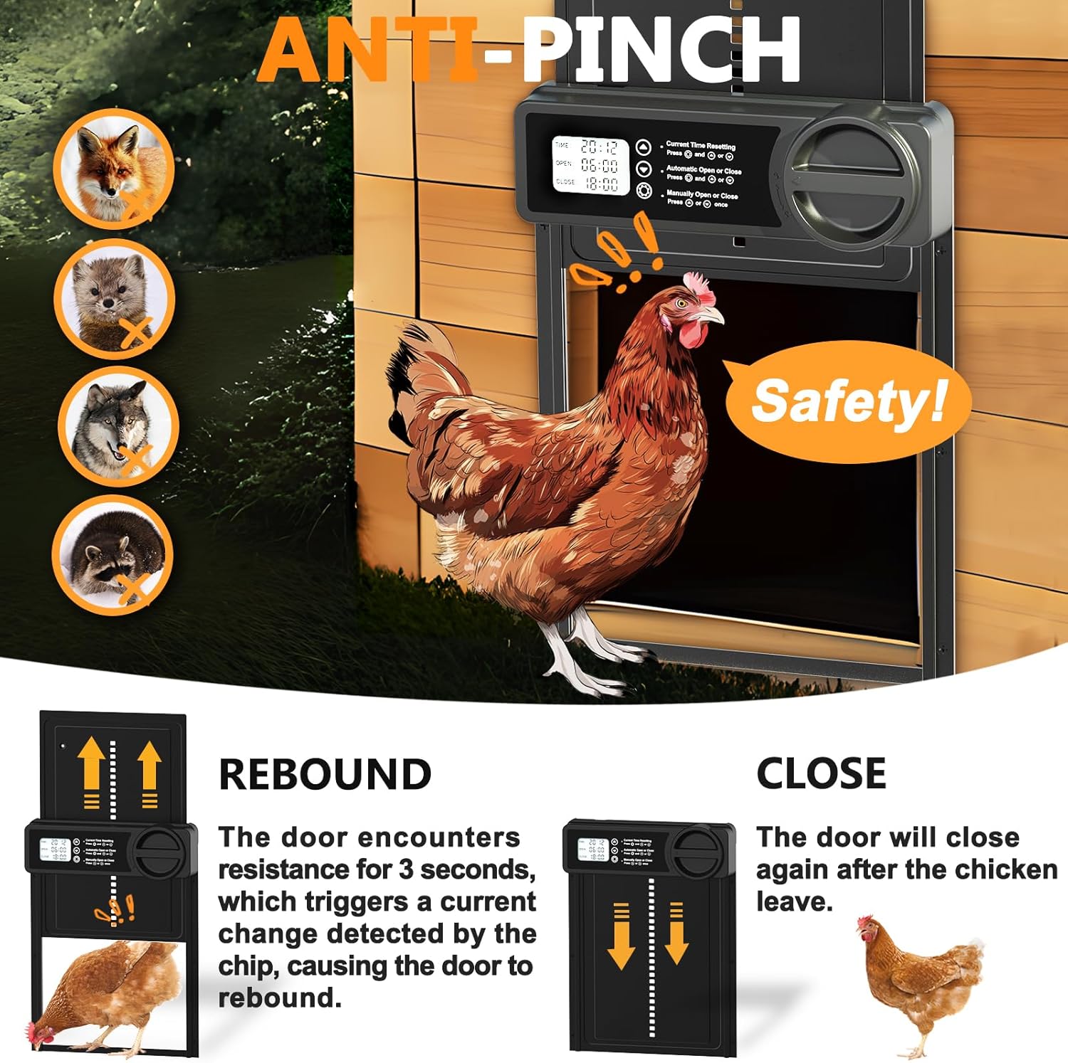 Automatic Chicken Coop Door Opener with Timer, Anti - Pinch, LCD Display & Battery Powered - Aluminum - Home & Garden > Gate Openers > Fence & Gate Accessories - Rivercity House & Home Co. (ABN 18 642 972 209) - Affordable Modern Furniture Australia