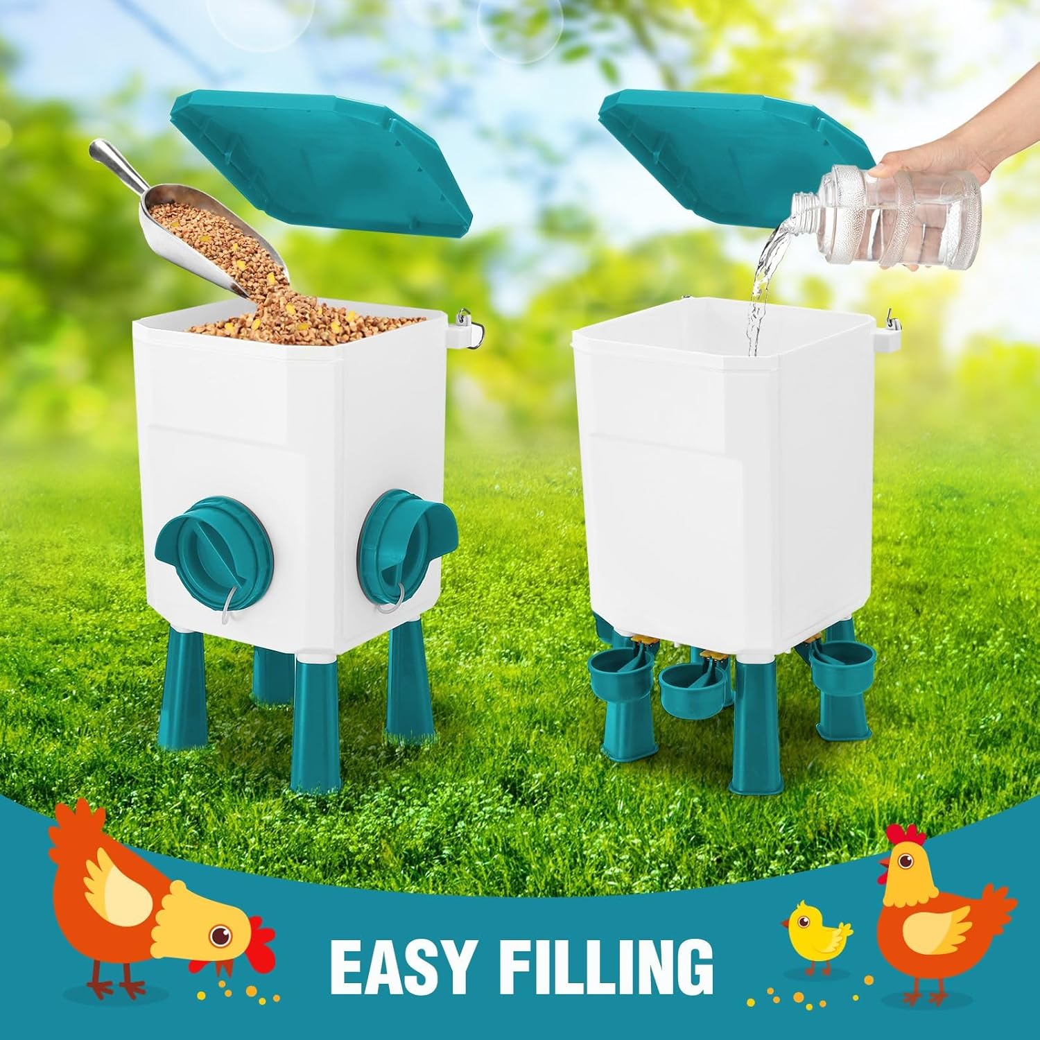 Automatic Chicken Feeder and Waterer Set 8KG Food 7L Water Capacity for Coop Chickens Ducks Quails - Blue - Pet Care > Cat Supplies > Cat Bowls, Feeders & Waterers - Rivercity House & Home Co. (ABN 18 642 972 209) - Affordable Modern Furniture Australia