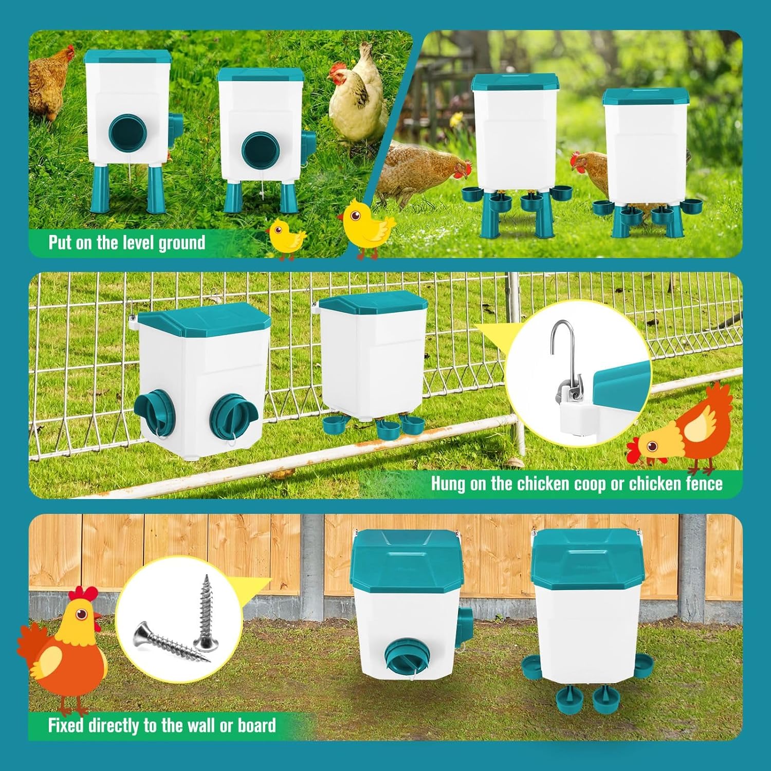 Automatic Chicken Feeder and Waterer Set 8KG Food 7L Water Capacity for Coop Chickens Ducks Quails - Blue - Pet Care > Cat Supplies > Cat Bowls, Feeders & Waterers - Rivercity House & Home Co. (ABN 18 642 972 209) - Affordable Modern Furniture Australia