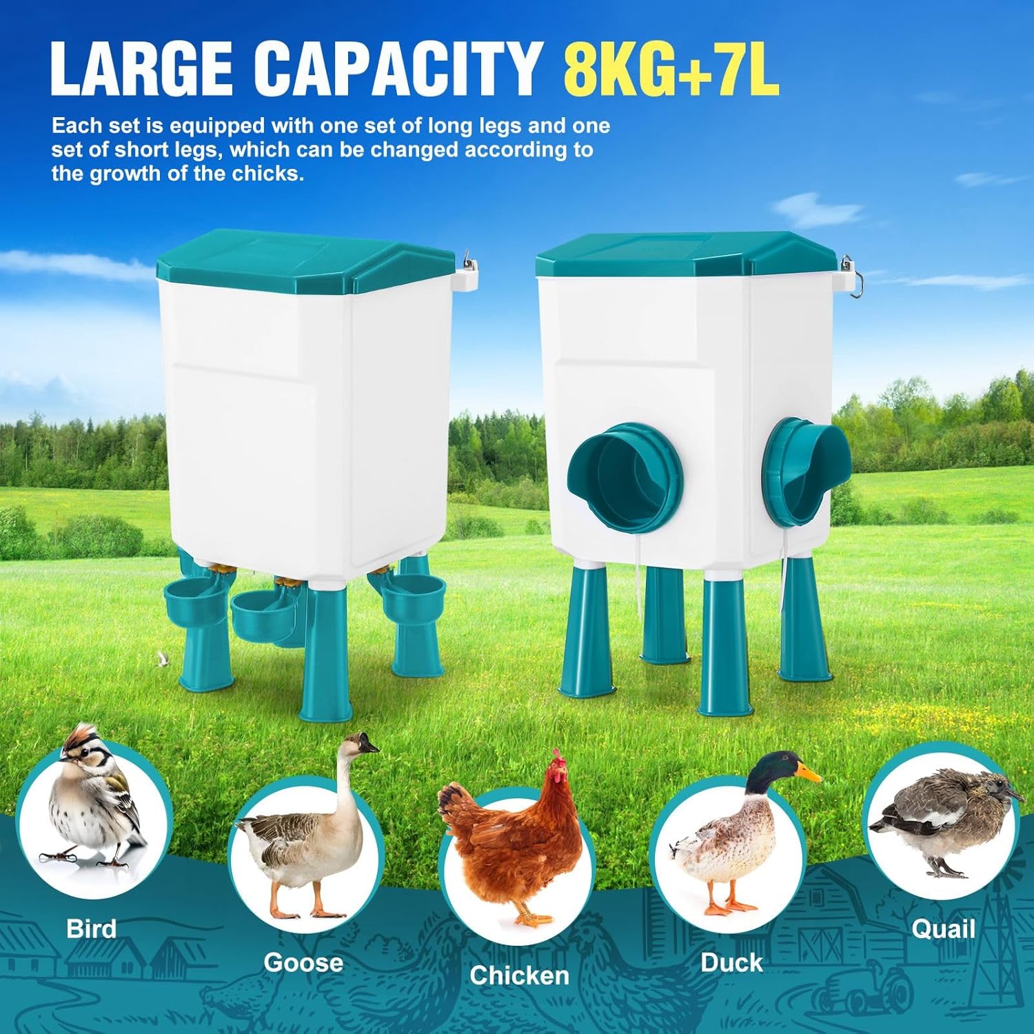 Automatic Chicken Feeder and Waterer Set 8KG Food 7L Water Capacity for Coop Chickens Ducks Quails - Blue - Pet Care > Cat Supplies > Cat Bowls, Feeders & Waterers - Rivercity House & Home Co. (ABN 18 642 972 209) - Affordable Modern Furniture Australia