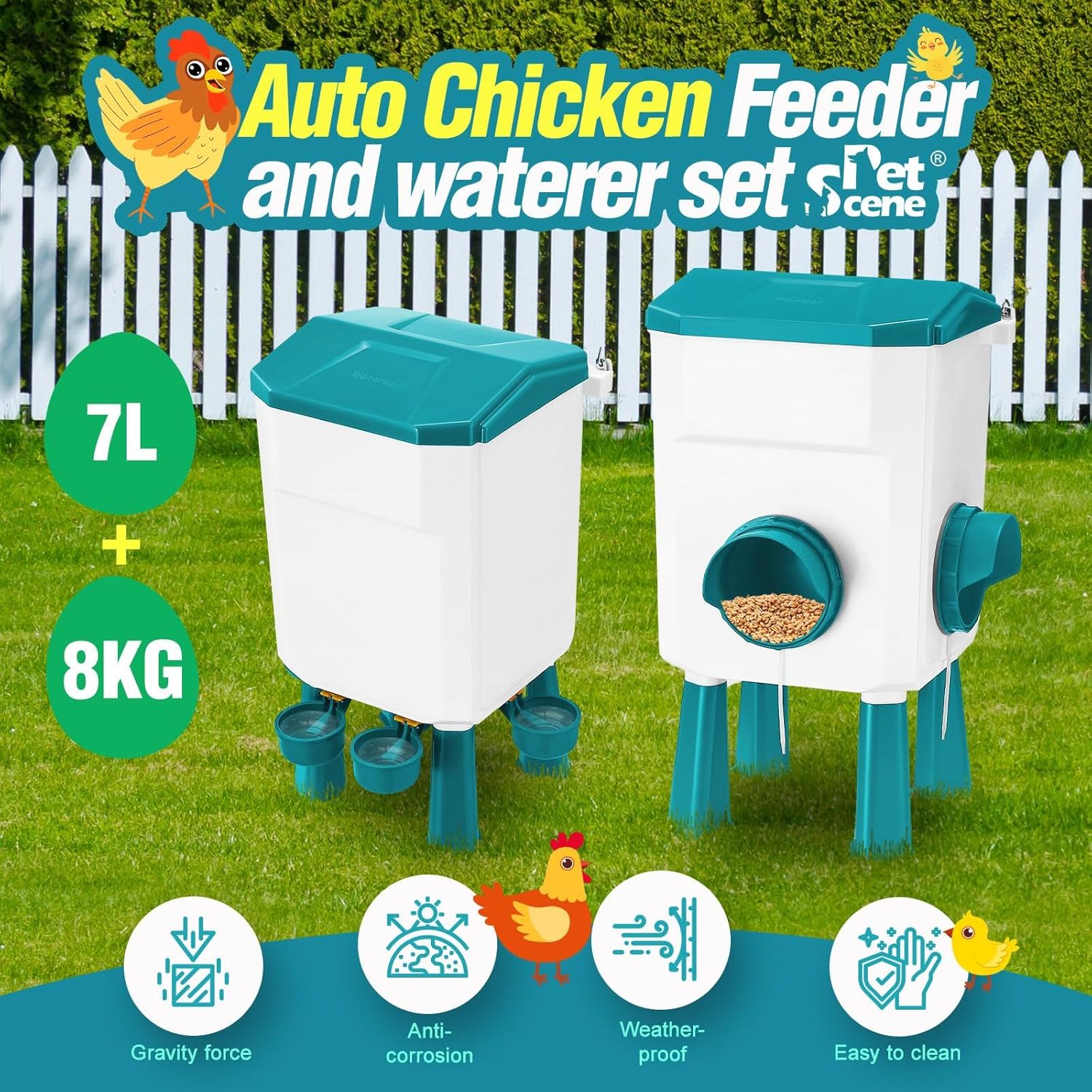 Automatic Chicken Feeder and Waterer Set 8KG Food 7L Water Capacity for Coop Chickens Ducks Quails - Blue - Pet Care > Cat Supplies > Cat Bowls, Feeders & Waterers - Rivercity House & Home Co. (ABN 18 642 972 209) - Affordable Modern Furniture Australia
