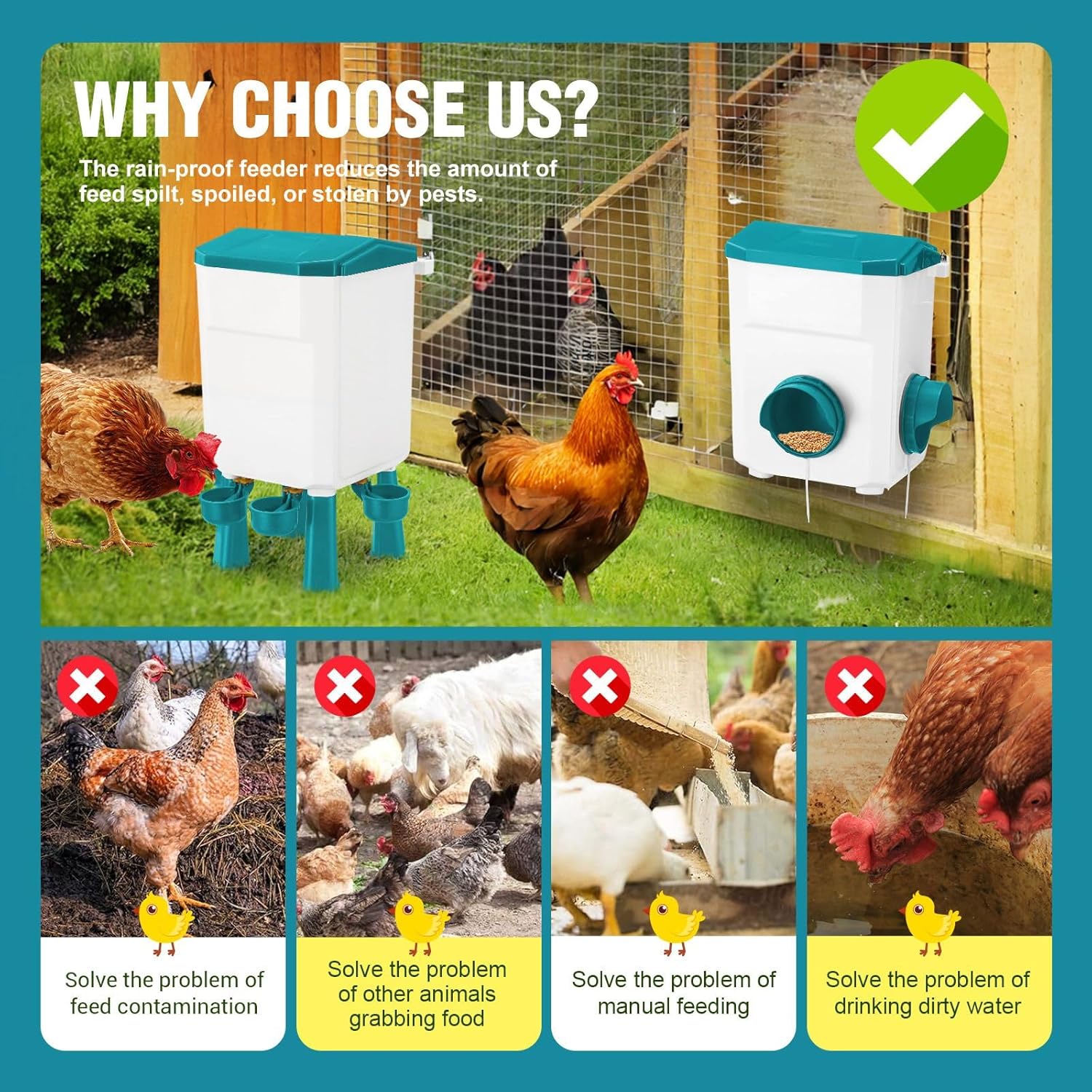 Automatic Chicken Feeder and Waterer Set 8KG Food 7L Water Capacity for Coop Chickens Ducks Quails - Blue - Pet Care > Cat Supplies > Cat Bowls, Feeders & Waterers - Rivercity House & Home Co. (ABN 18 642 972 209) - Affordable Modern Furniture Australia