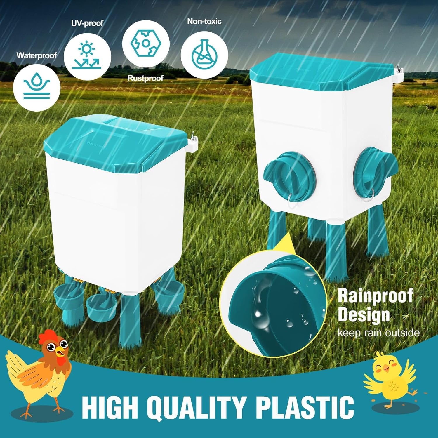 Automatic Chicken Feeder and Waterer Set 8KG Food 7L Water Capacity for Coop Chickens Ducks Quails - Blue - Pet Care > Cat Supplies > Cat Bowls, Feeders & Waterers - Rivercity House & Home Co. (ABN 18 642 972 209) - Affordable Modern Furniture Australia