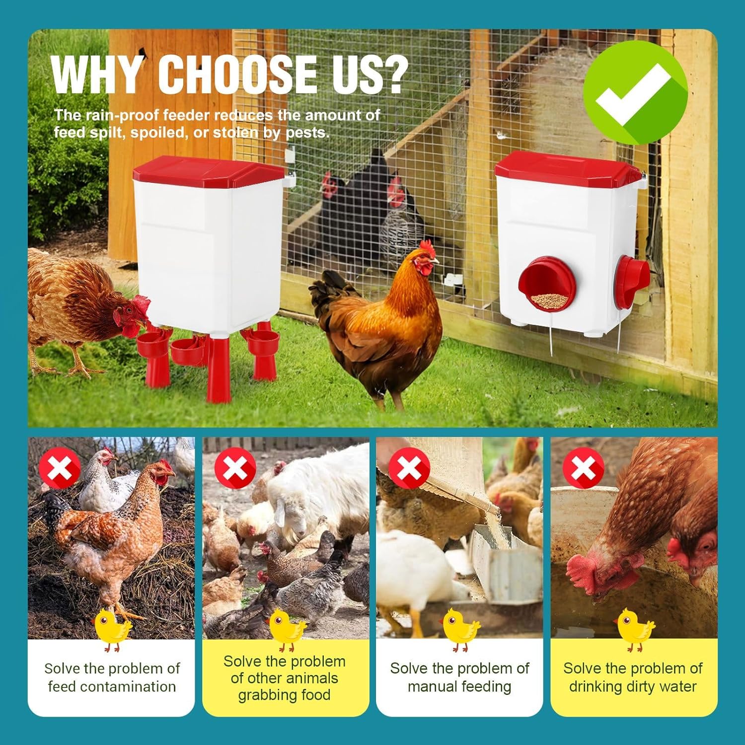 Automatic Chicken Feeder and Waterer Set 8KG Food 7L Water Capacity for Coop Chickens Ducks Quails - Red - Pet Care > Cat Supplies > Cat Bowls, Feeders & Waterers - Rivercity House & Home Co. (ABN 18 642 972 209) - Affordable Modern Furniture Australia