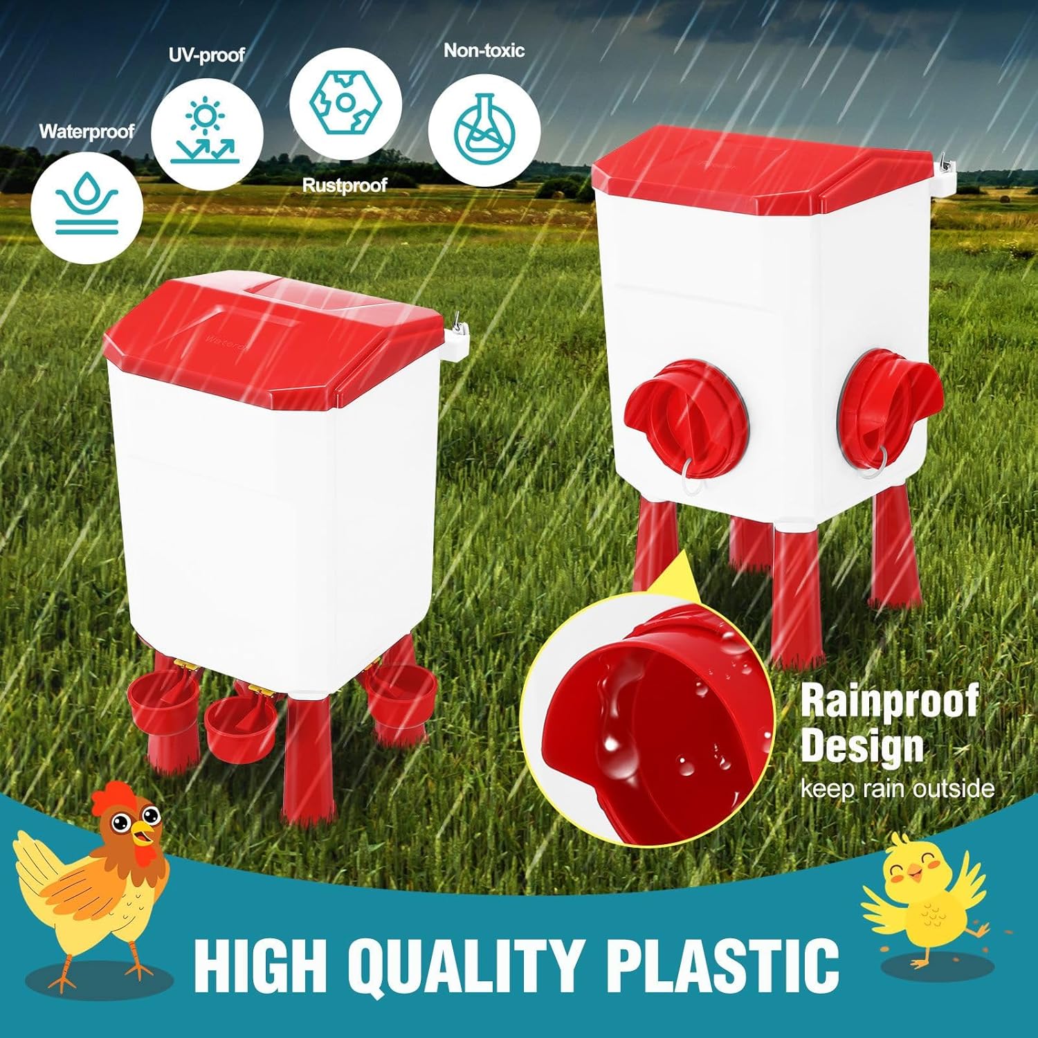 Automatic Chicken Feeder and Waterer Set 8KG Food 7L Water Capacity for Coop Chickens Ducks Quails - Red - Pet Care > Cat Supplies > Cat Bowls, Feeders & Waterers - Rivercity House & Home Co. (ABN 18 642 972 209) - Affordable Modern Furniture Australia
