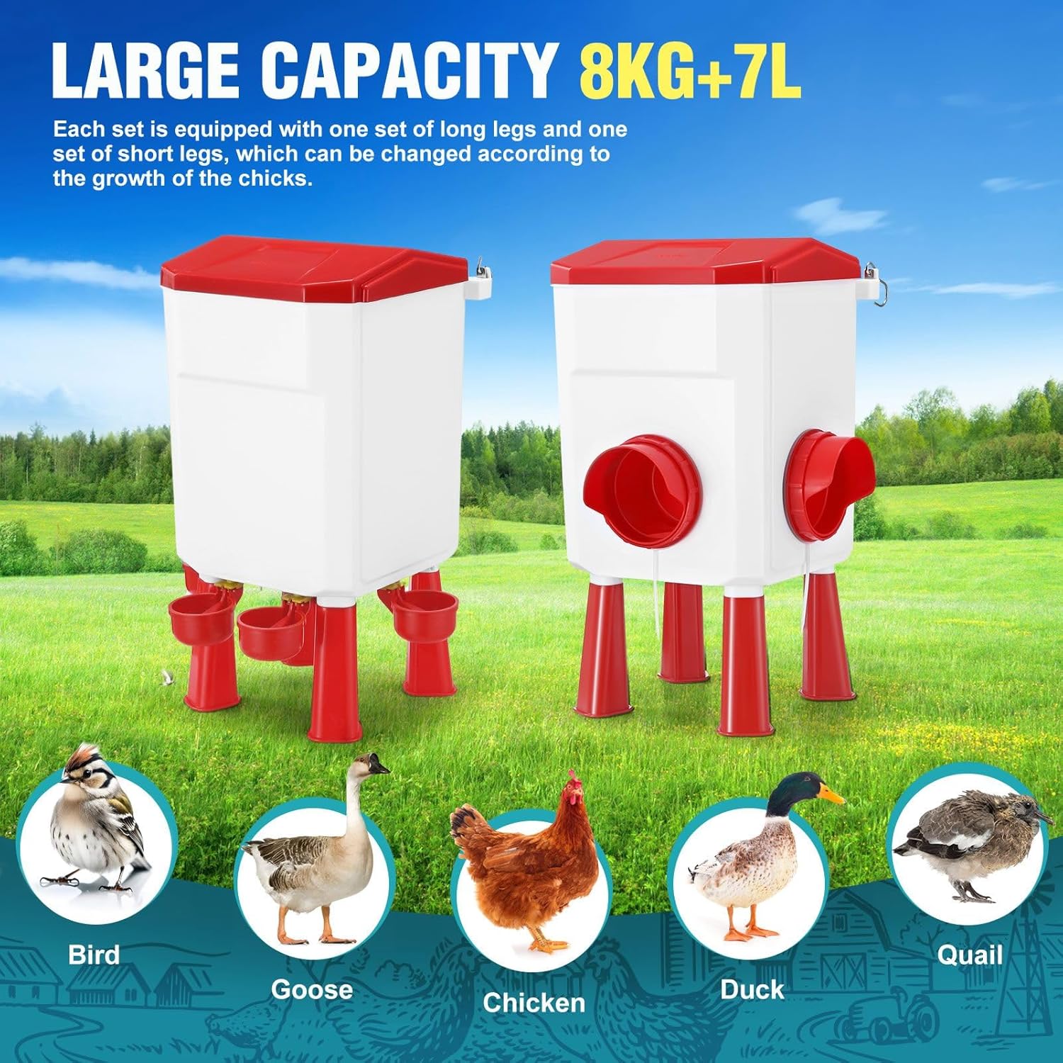 Automatic Chicken Feeder and Waterer Set 8KG Food 7L Water Capacity for Coop Chickens Ducks Quails - Red - Pet Care > Cat Supplies > Cat Bowls, Feeders & Waterers - Rivercity House & Home Co. (ABN 18 642 972 209) - Affordable Modern Furniture Australia