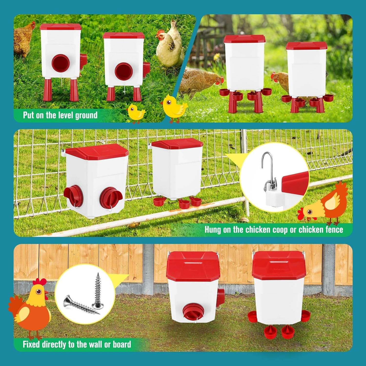 Automatic Chicken Feeder and Waterer Set 8KG Food 7L Water Capacity for Coop Chickens Ducks Quails - Red - Pet Care > Cat Supplies > Cat Bowls, Feeders & Waterers - Rivercity House & Home Co. (ABN 18 642 972 209) - Affordable Modern Furniture Australia