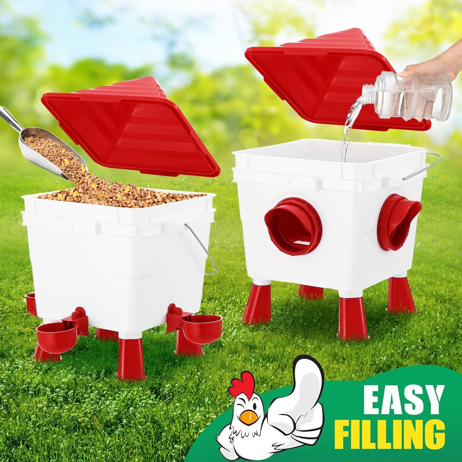Automatic Chicken Feeder and Waterer Set 8KG Food 8L Water 4 Ports & Cups - White - Appliances > Kitchen Appliances > Water Dispensers - Rivercity House & Home Co. (ABN 18 642 972 209) - Affordable Modern Furniture Australia