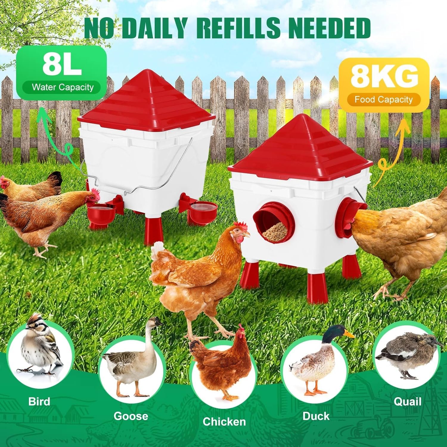 Automatic Chicken Feeder and Waterer Set 8KG Food 8L Water 4 Ports & Cups - White - Appliances > Kitchen Appliances > Water Dispensers - Rivercity House & Home Co. (ABN 18 642 972 209) - Affordable Modern Furniture Australia