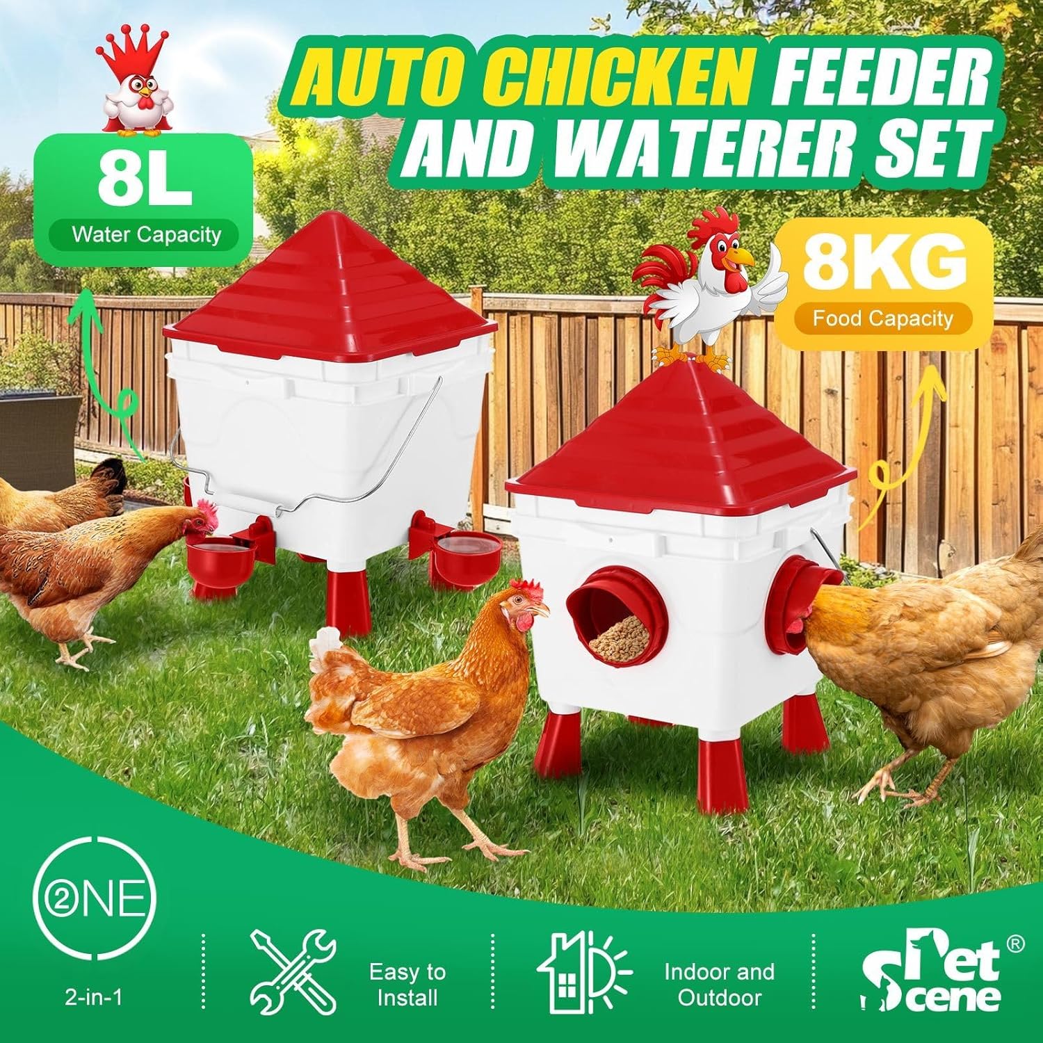 Automatic Chicken Feeder and Waterer Set 8KG Food 8L Water 4 Ports & Cups - White - Appliances > Kitchen Appliances > Water Dispensers - Rivercity House & Home Co. (ABN 18 642 972 209) - Affordable Modern Furniture Australia