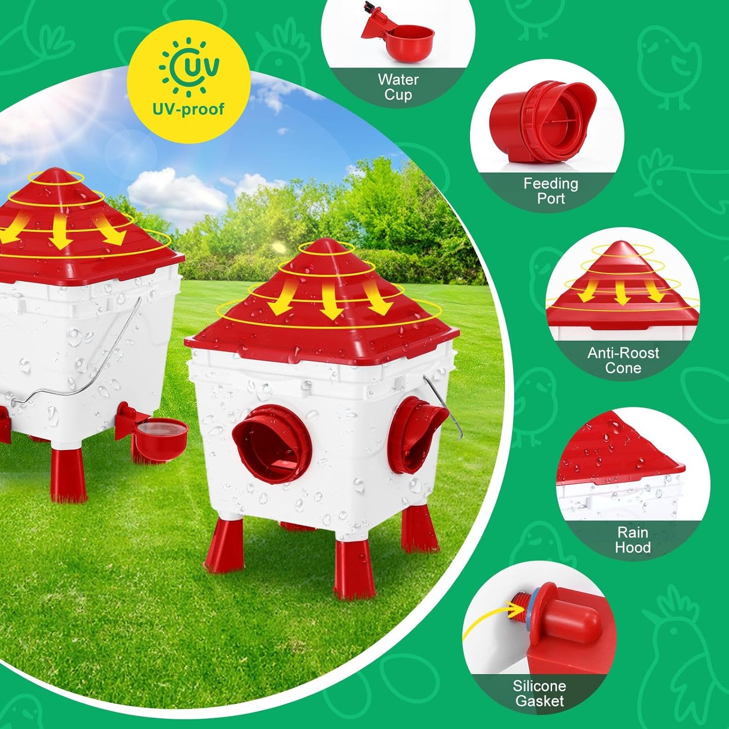 Automatic Chicken Feeder and Waterer Set 8KG Food 8L Water 4 Ports & Cups - White - Appliances > Kitchen Appliances > Water Dispensers - Rivercity House & Home Co. (ABN 18 642 972 209) - Affordable Modern Furniture Australia