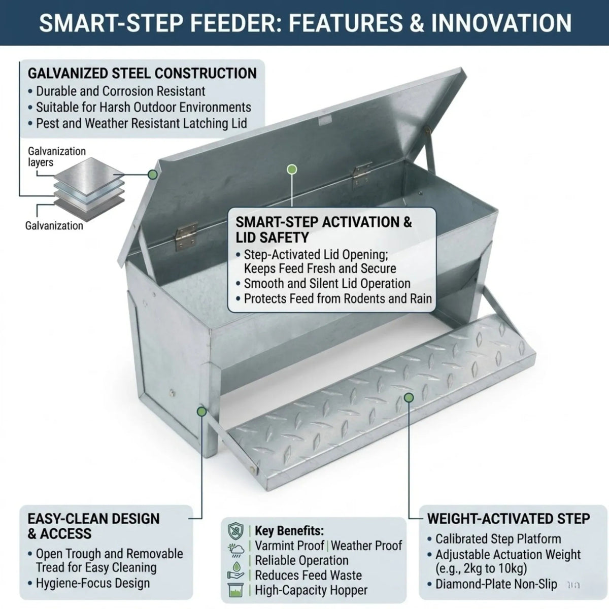 Automatic Chicken Feeder Treadle Galvanized Steel - Grey - Pet Care > Farm Supplies > Farm Equipment - Rivercity House & Home Co. (ABN 18 642 972 209) - Affordable Modern Furniture Australia