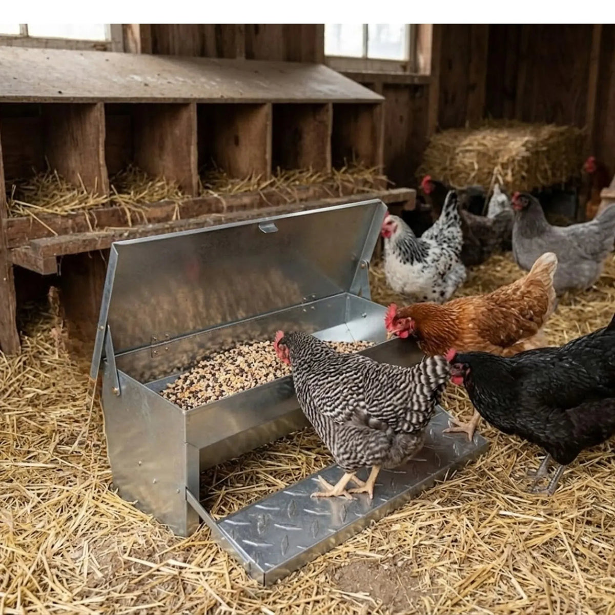 Automatic Chicken Feeder Treadle Galvanized Steel - Grey - Pet Care > Farm Supplies > Farm Equipment - Rivercity House & Home Co. (ABN 18 642 972 209) - Affordable Modern Furniture Australia