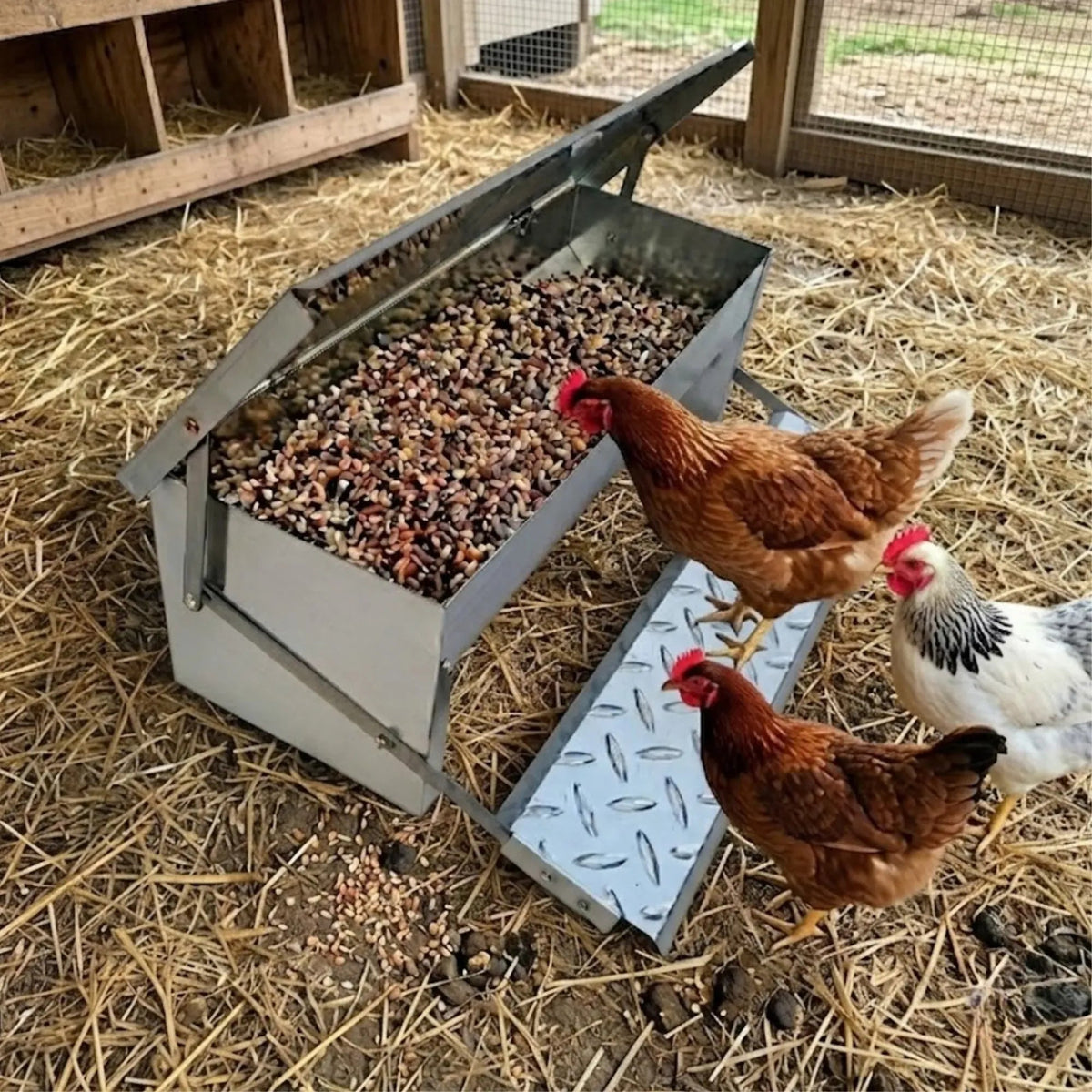 Automatic Chicken Feeder Treadle Galvanized Steel - Grey - Pet Care > Farm Supplies > Farm Equipment - Rivercity House & Home Co. (ABN 18 642 972 209) - Affordable Modern Furniture Australia