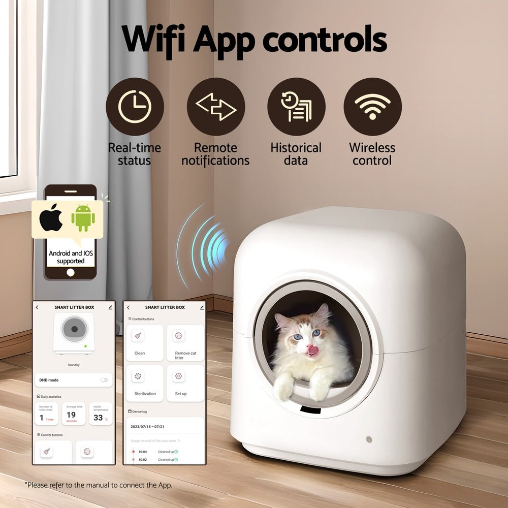 Automatic Large Cat Litter Box Self-Cleaning with Smart App Control - White - Pet Care > Cat Supplies > Cat Litter - Rivercity House & Home Co. (ABN 18 642 972 209) - Affordable Modern Furniture Australia