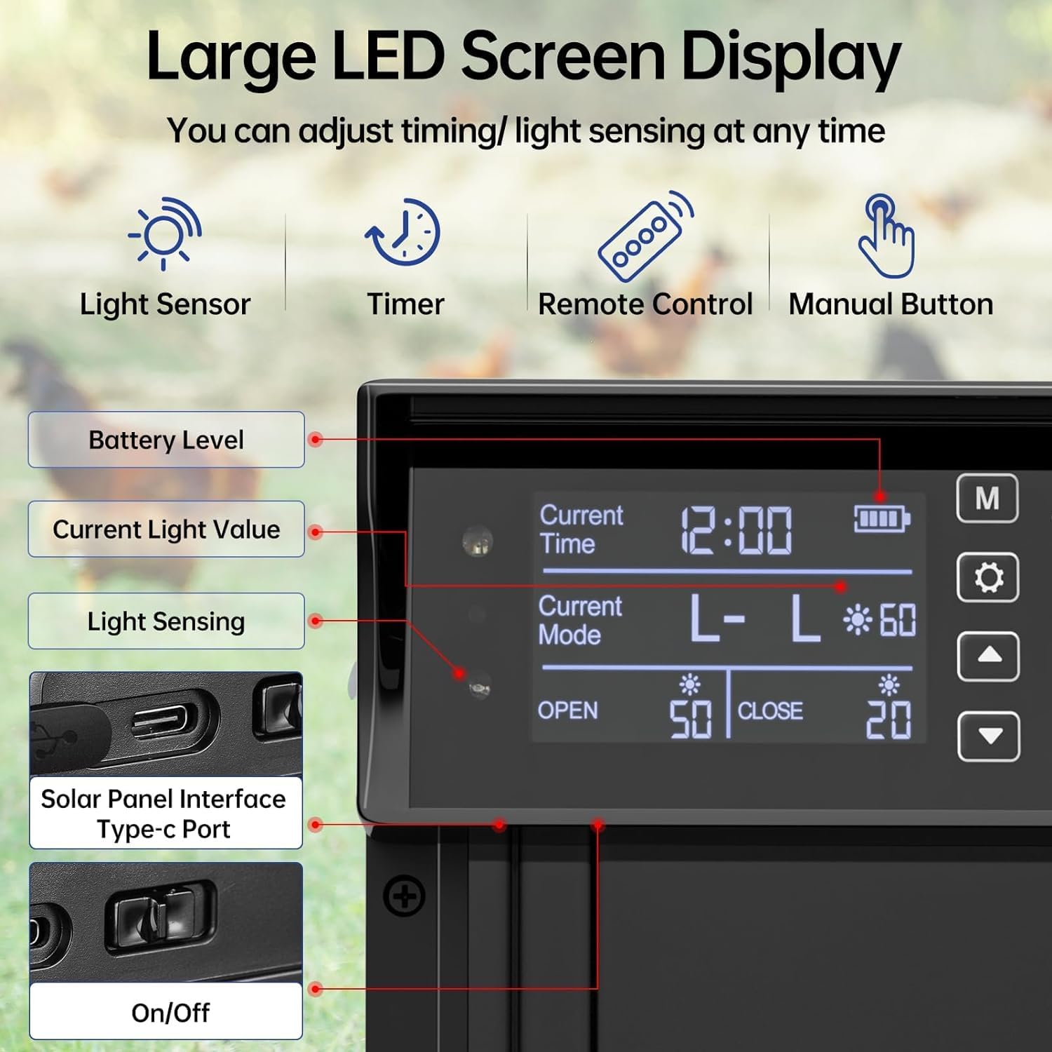 Automatic Solar Powered Chicken Coop Door with 4 Mode Timer, Light Sensor, Anti - Pinch & USB Charging Port - Black - Pet Care > Coops & Hutches > Coop & Hutch Accessories - Rivercity House & Home Co. (ABN 18 642 972 209) - Affordable Modern Furniture Australia