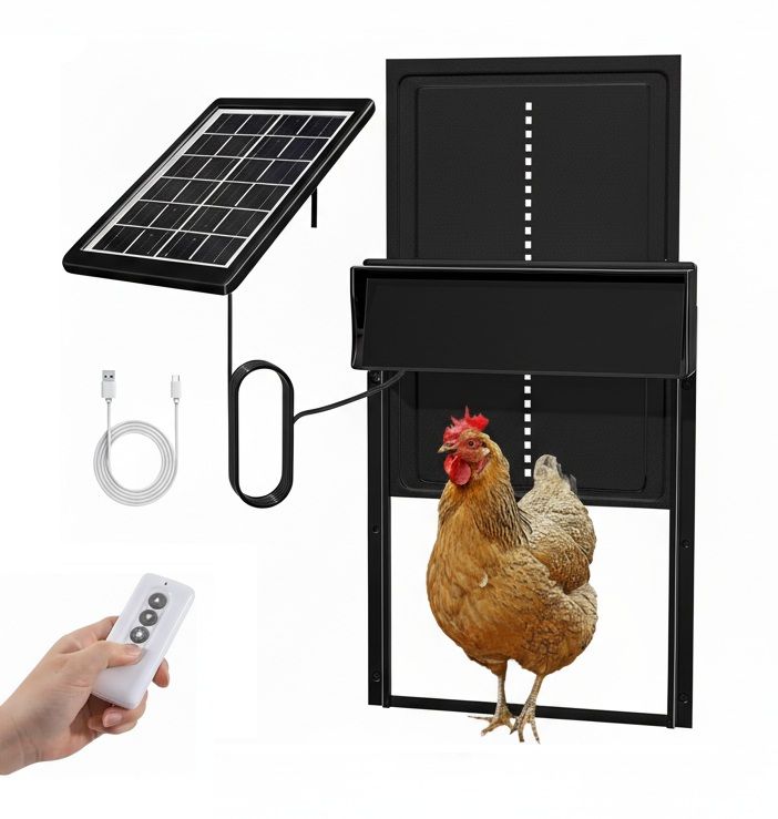 Automatic Solar Powered Chicken Coop Door with 4 Mode Timer, Light Sensor, Anti - Pinch & USB Charging Port - Black - Pet Care > Coops & Hutches > Coop & Hutch Accessories - Rivercity House & Home Co. (ABN 18 642 972 209) - Affordable Modern Furniture Australia